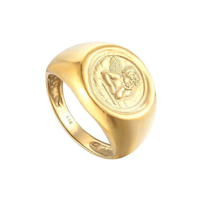 Angel Cherub Signet Ring - seol-gold