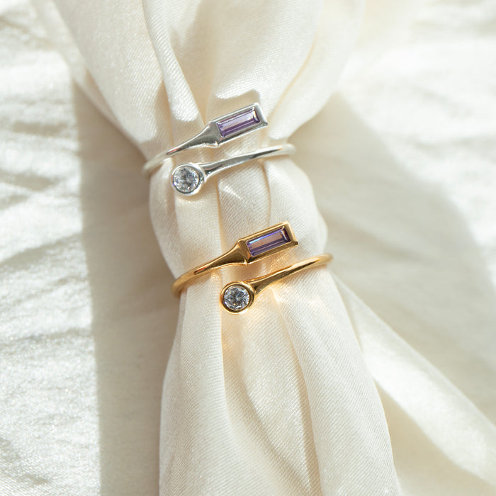 amethyst and cz adjustable ring - seol + gold - seol gold
