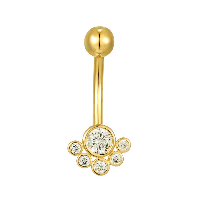 9ct Solid Gold Halo Bezel Belly Bar - seolgold