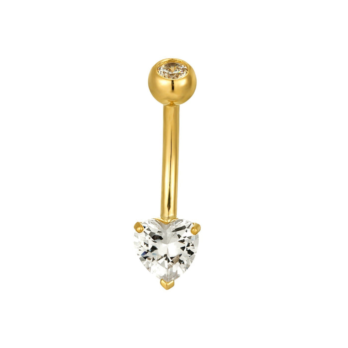 9ct Solid Gold Heart CZ Belly Bar - seolgold