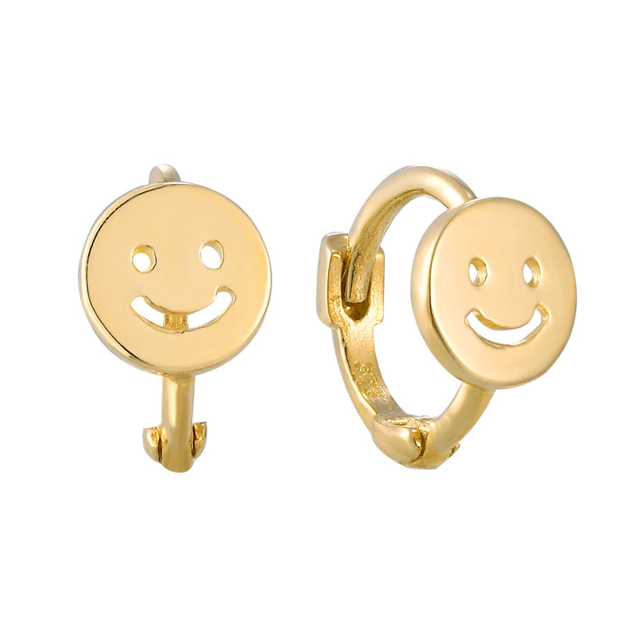 9ct Solid Gold tiny smiley face hoops - seolgold