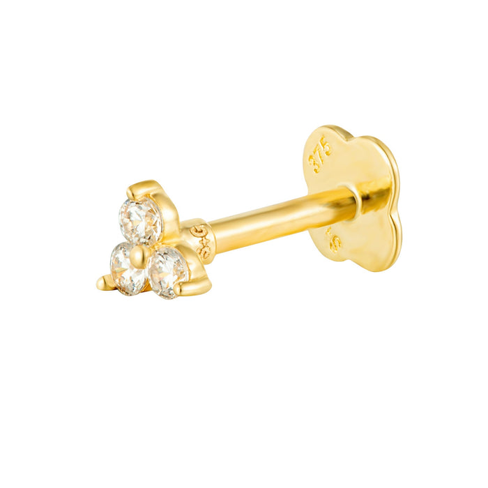 9ct Solid Gold Tiny Trio CZ Labret Stud Earring - seolgold