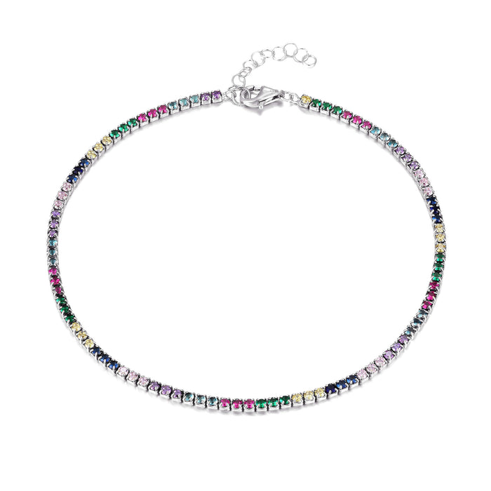 silver rainbow tennis anklet - seolgold