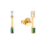 18ct Gold Vermeil Emerald and CZ Parallel Bar Studs