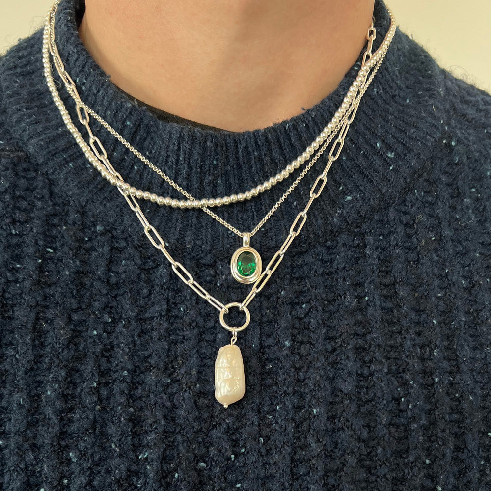 silver green stone necklace - seolgold