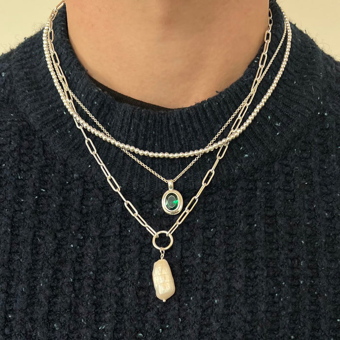 silver baroque pearl necklace - mens - seolgold