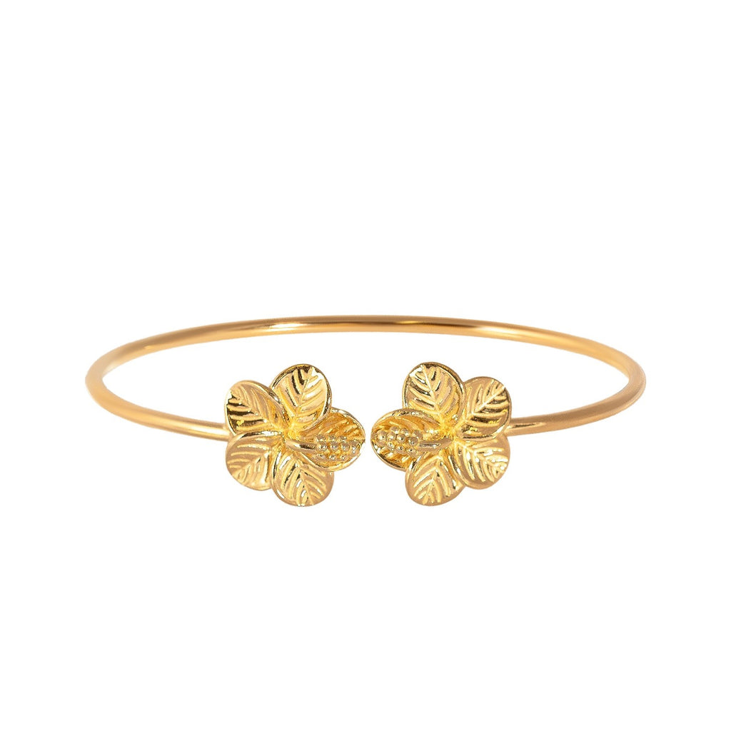 18ct Gold Plated Hibiscus Flower Cuff Torque Bangle