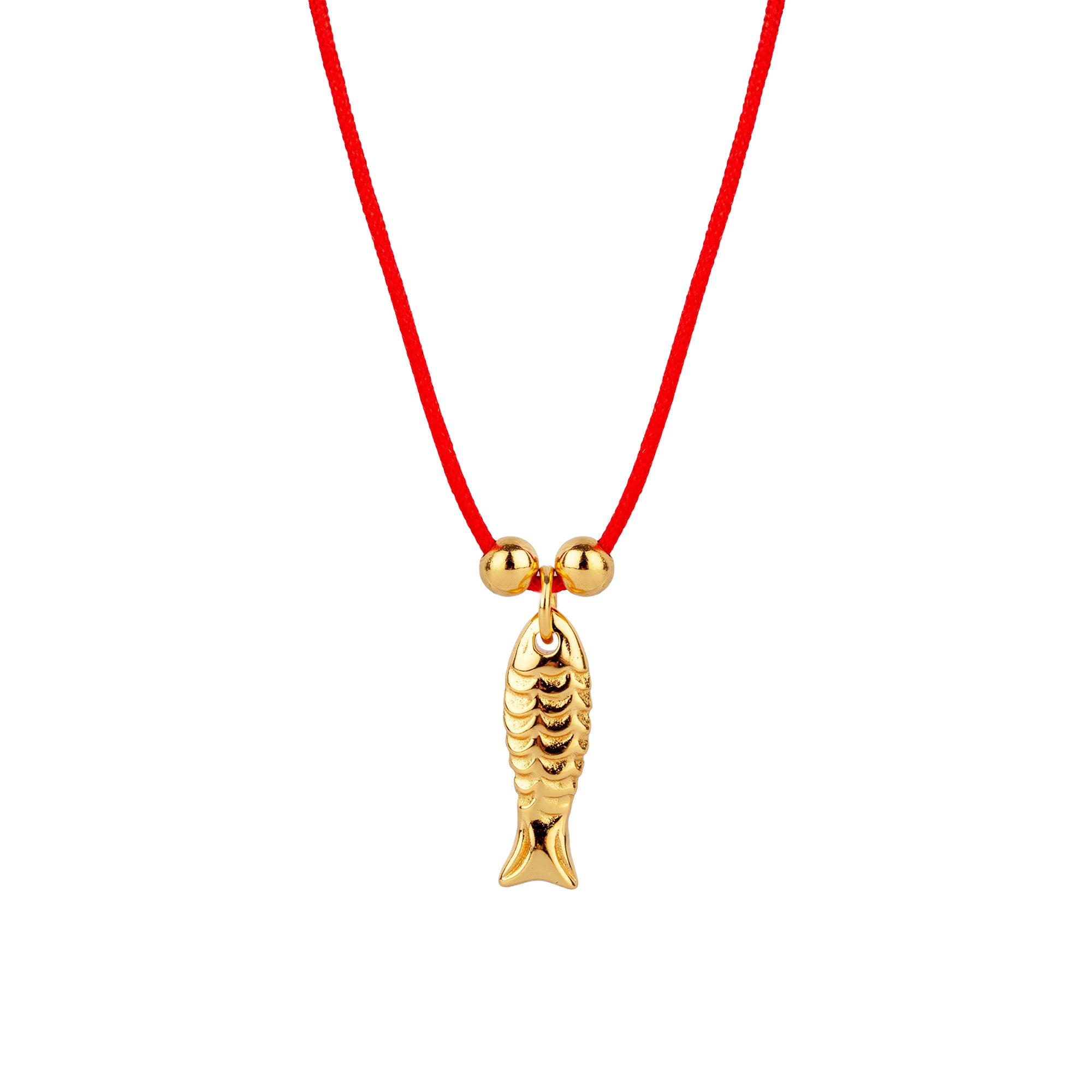 18ct Gold Plated Red Cord Fish Necklace - seolgold