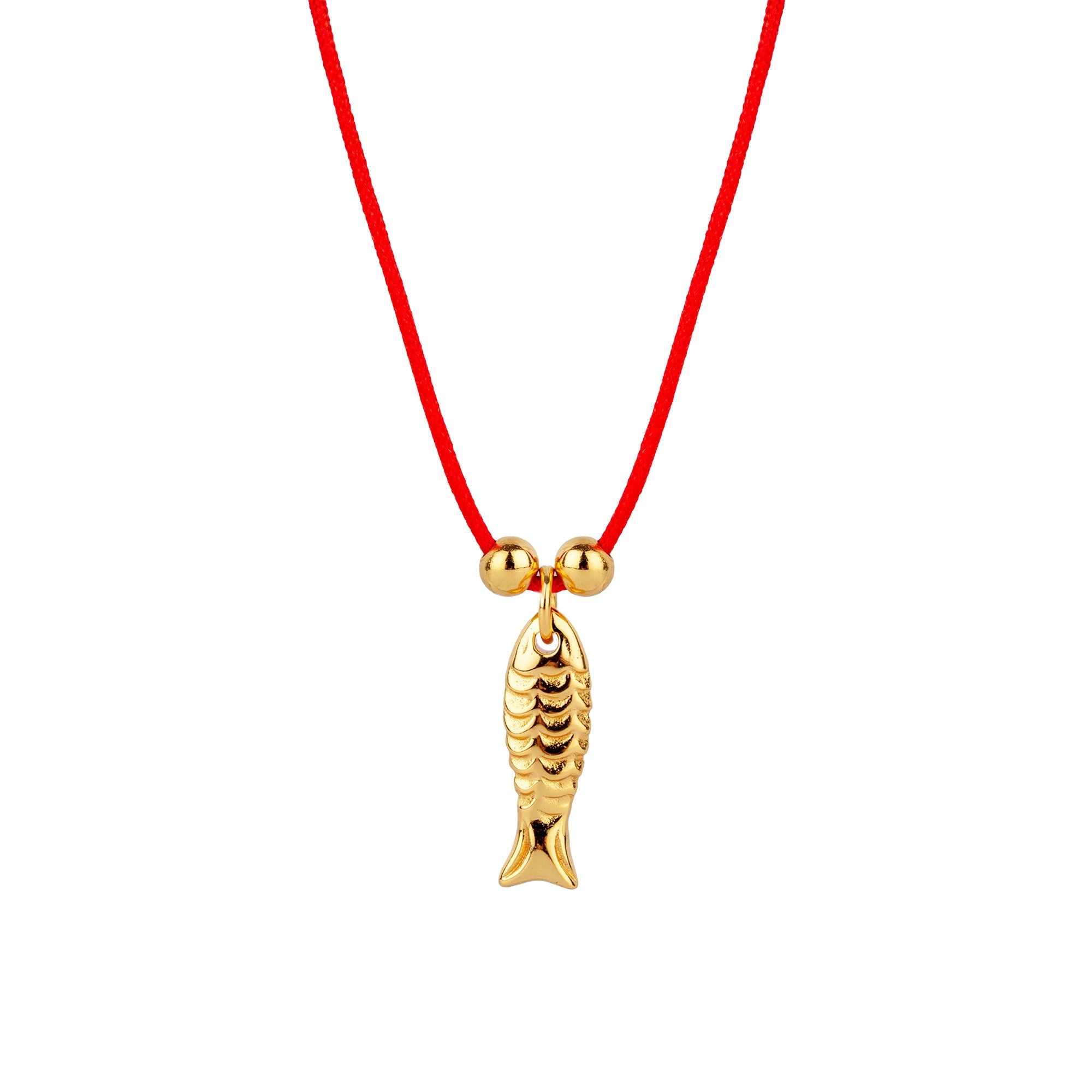 18ct Gold Plated Red Cord Fish Necklace - seolgold