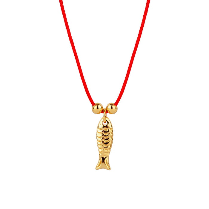 18ct Gold Plated Red Cord Fish Necklace - seolgold