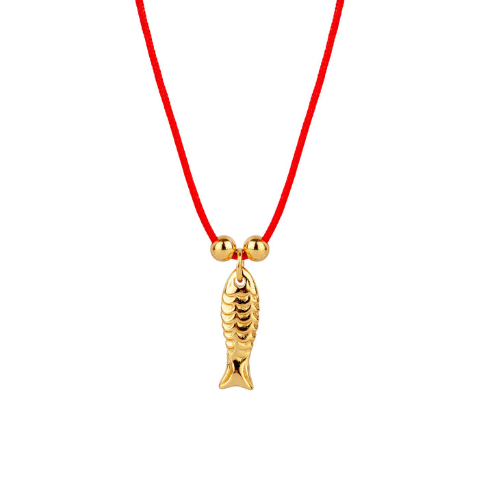 18ct Gold Plated Red Cord Fish Necklace - seolgold