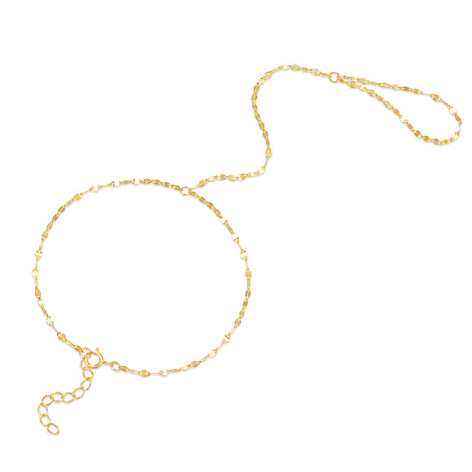 A delicate gold chain necklace with a small heart-shaped link pattern, featuring a lobster clasp and an adjustable extender chain, displayed on a solid white background - seolgold