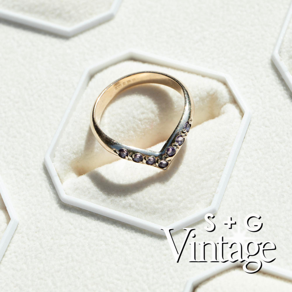Vintage Goldsil Amethyst Wishbone Ring - seolgold