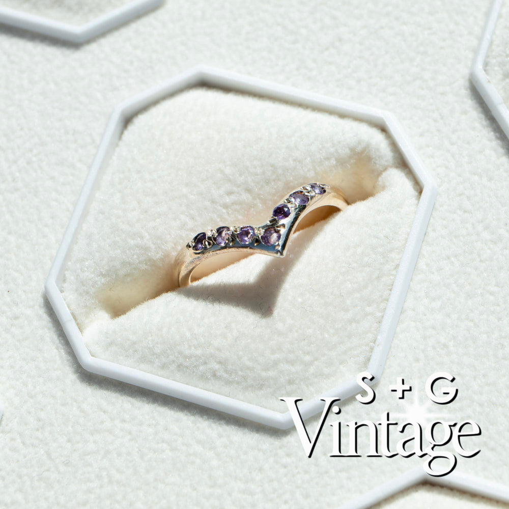 Vintage Goldsil Amethyst Wishbone Ring - seolgold