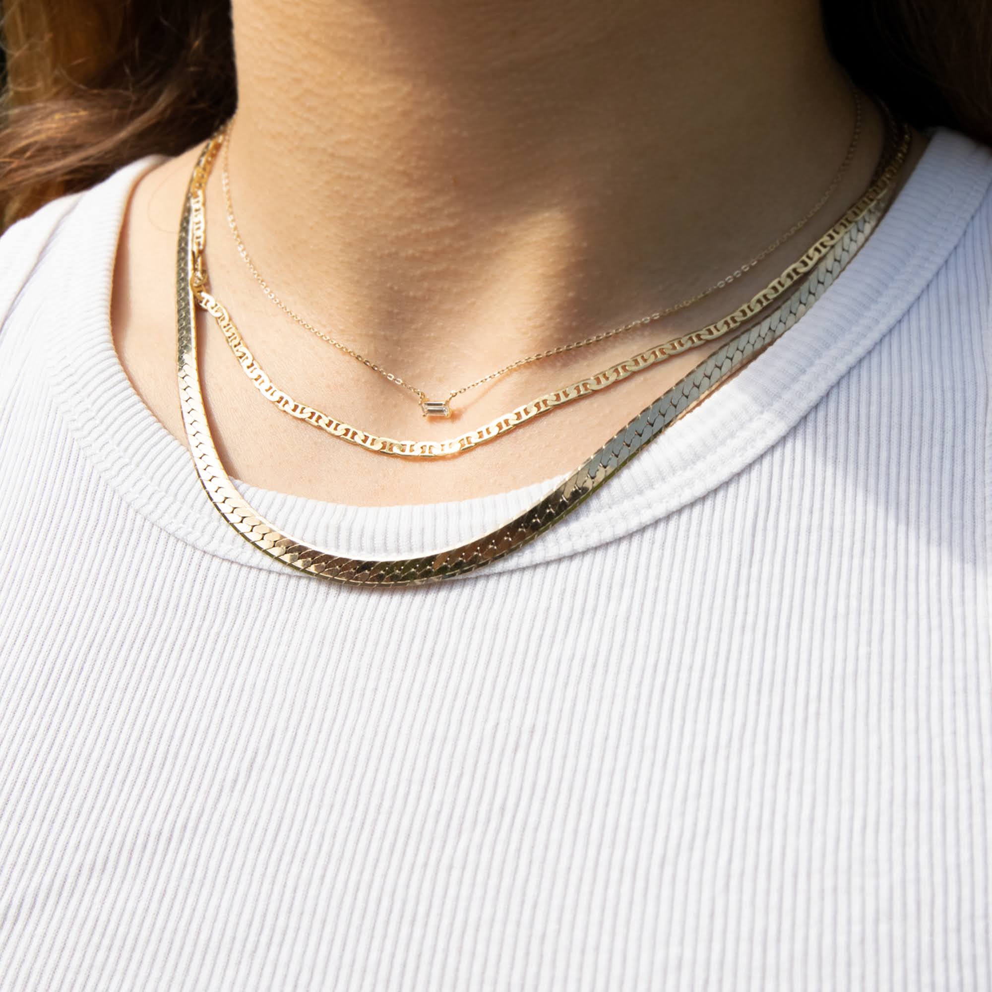 9ct Solid Gold Baguette CZ Necklace - seol gold