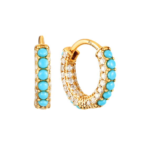 18ct Gold Vermeil Turquoise & Pave CZ Hoop Earrings