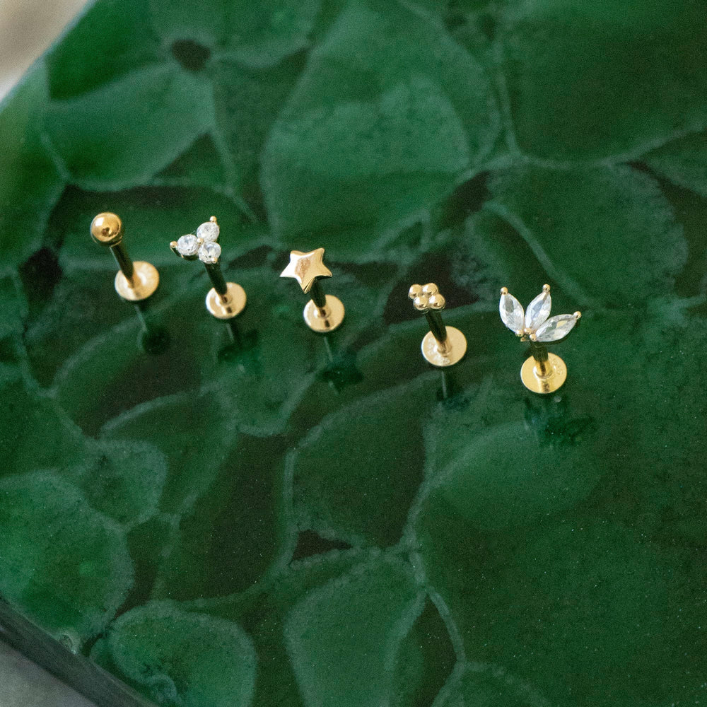 18ct Gold Vermeil Tiny CZ lotus Labret Stud Earring