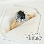 Vintage 9ct Solid Gold Sapphire Flower Halo Ring
