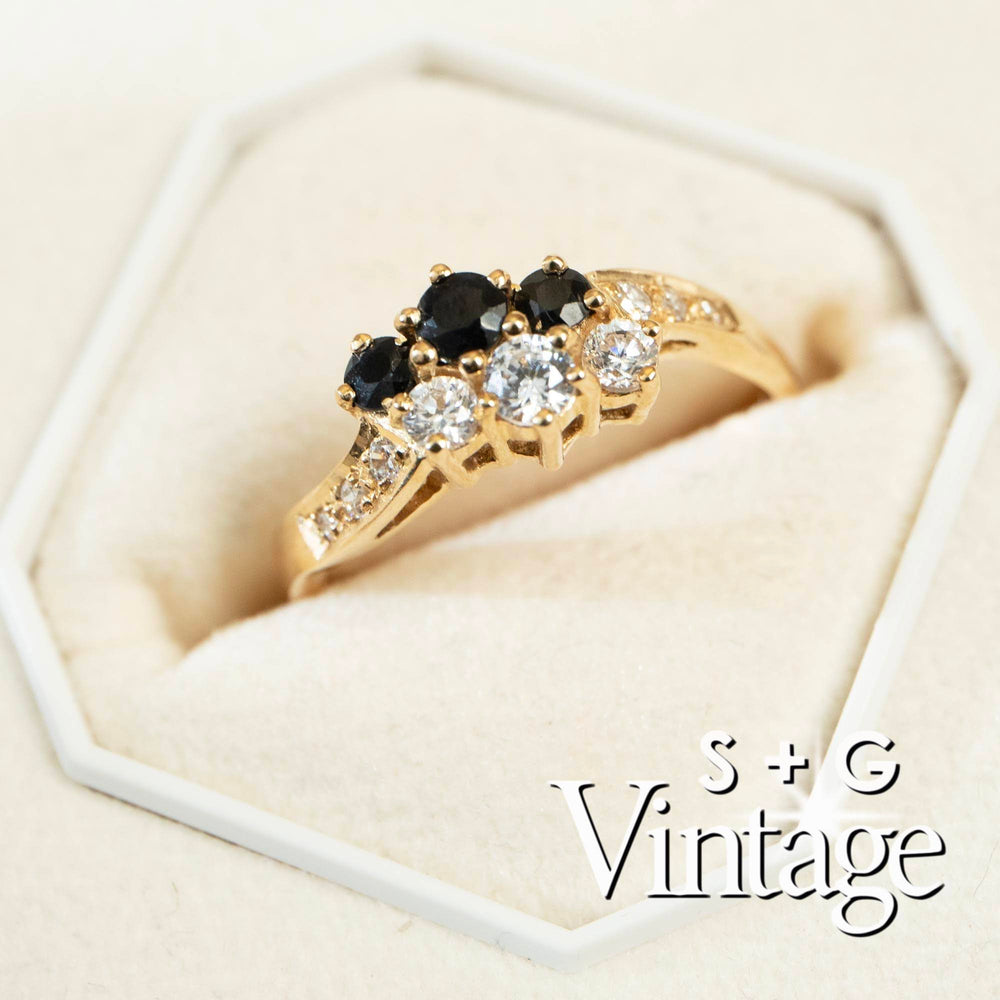 Vintage 9ct Solid Gold Sapphire Cluster Ring