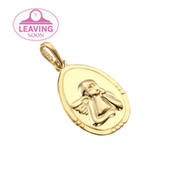 A 9ct solid gold oval charm pendant featuring an engraved cherub design, with a 'Leaving Soon' sign in the top left corner indicating the item is about to be removed from the collection - seolgold