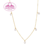 A 9ct solid gold necklace with multiple cubic zirconia charms attached to an adjustable gold chain, displayed against a white background - seolgold