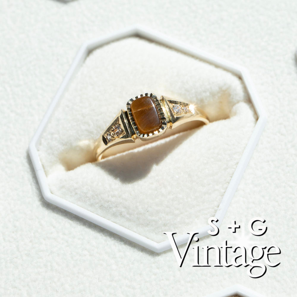 Vintage 9ct Solid Gold Tiger's Eye Ring - seolgold