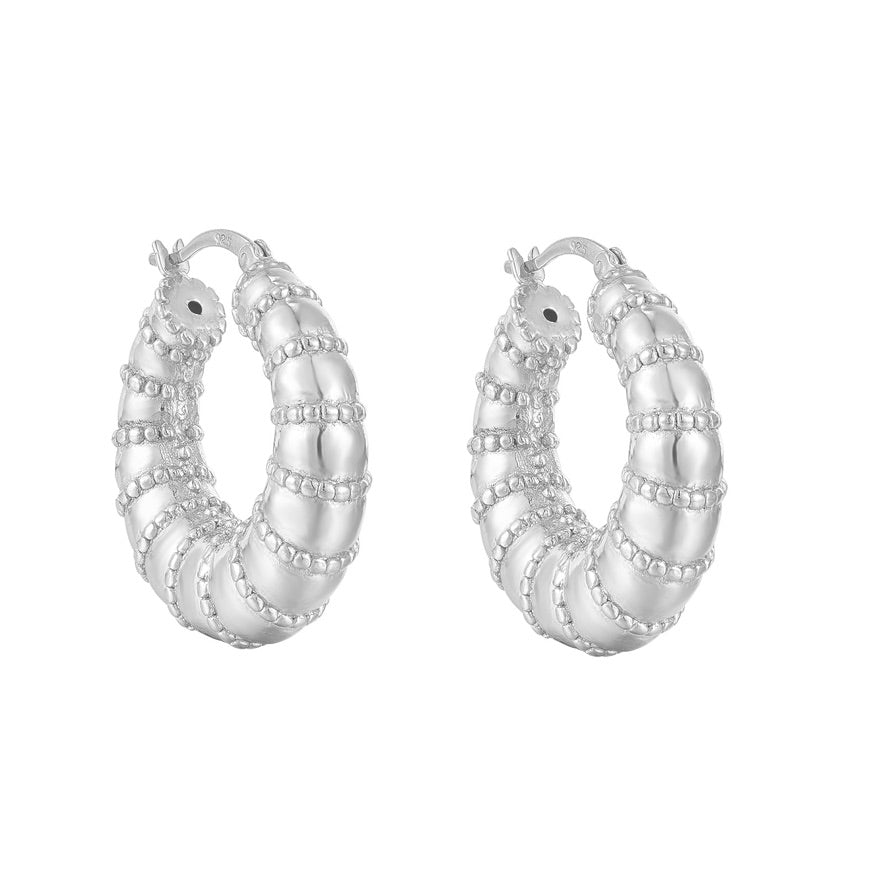 Sterling Silver Puffy Dotted Hoop Earring