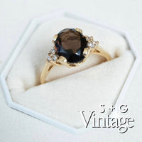 Vintage 9ct Solid Gold Smoky Quartz cocktail Ring - seolgold