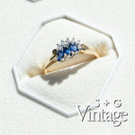 Vintage 9ct Solid Gold Sapphire & Diamond Scroll Ring