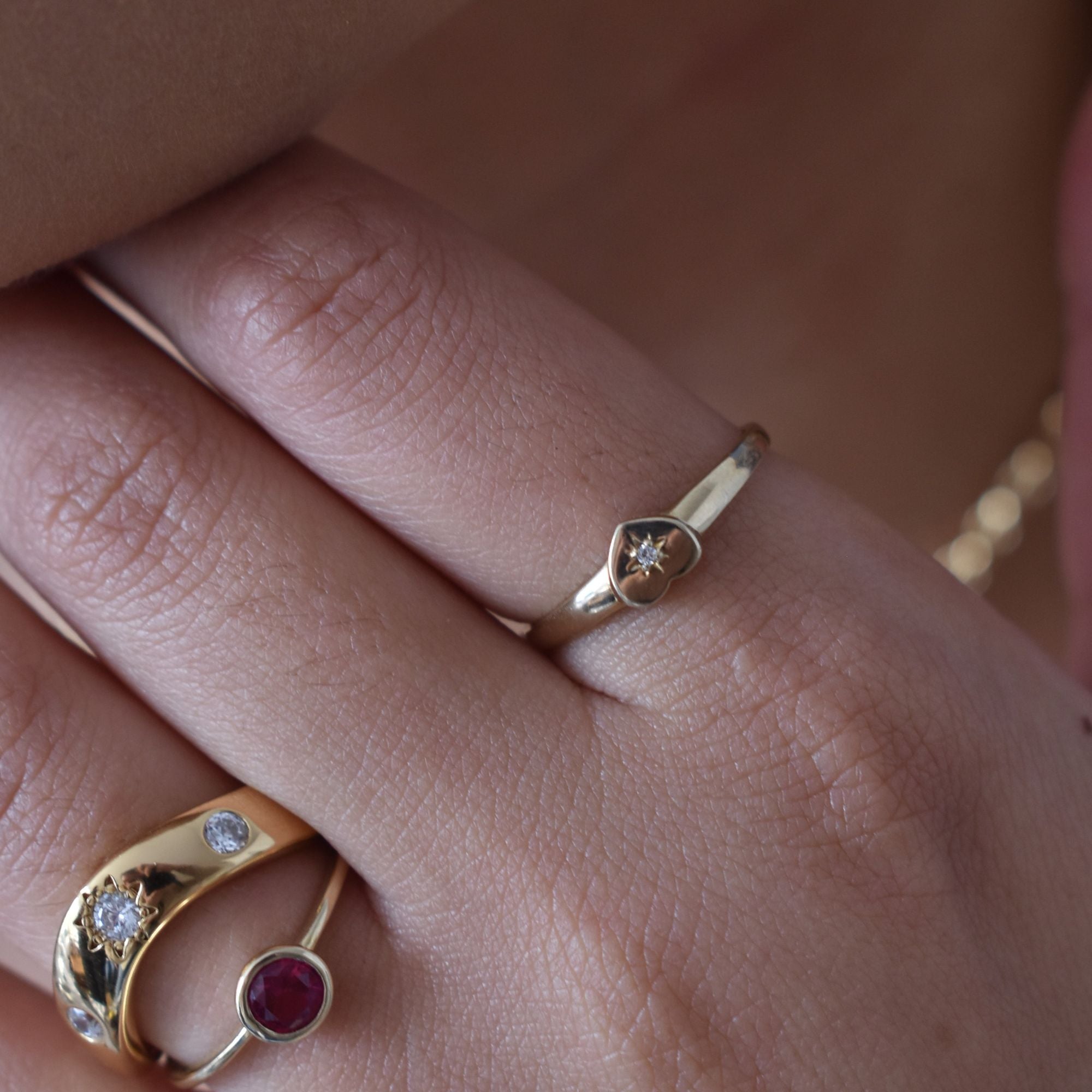 9ct Solid Gold Heart CZ North Star Ring