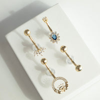 9ct Solid Gold CZ Lotus Belly Bar - 9ct gold sapphire belly bar - seolgold