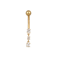 Gold belly button ring with clear gemstones on a white background - seolgold