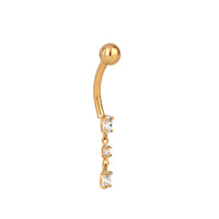 Gold belly button ring with clear gemstones on a white background - 9k gold - 9ct gold - 375 - seolgold