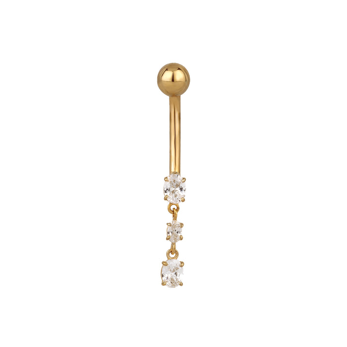 Gold belly button ring with clear gemstones on a white background - seolgold