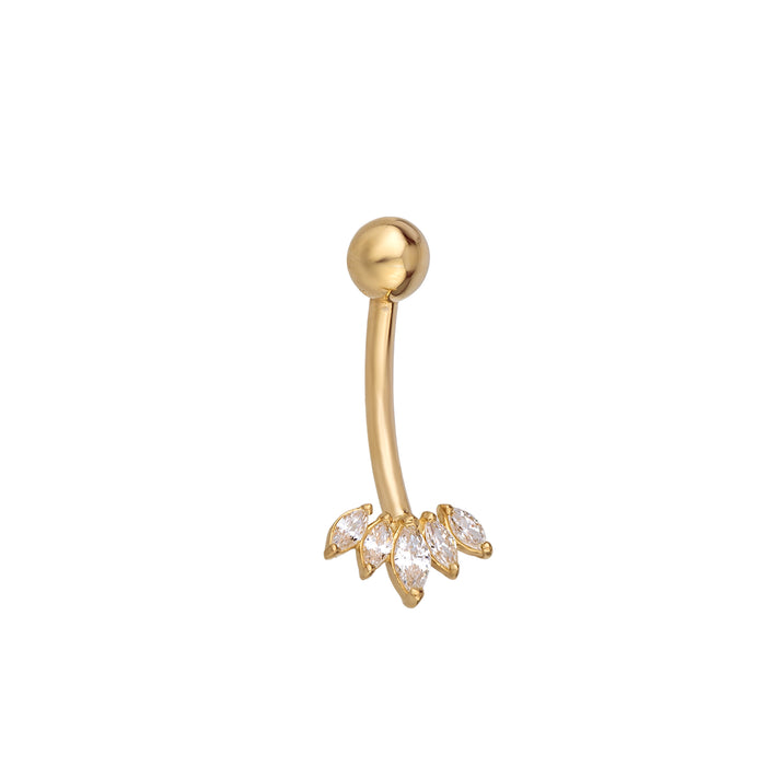 9ct Solid Gold CZ Lotus Belly Bar - seolgold