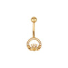 Gold belly button ring with claddagh design on a white background - seolgold