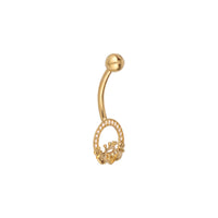Gold belly button ring with floral design on a white background - seolgold