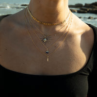 Necklace with star-shaped pendant worn by a person against a blurred natural background - seolgold