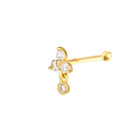 Gold nose stud with three small diamonds on a white background - seolgold