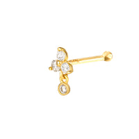 Gold nose stud with three small diamonds on a white background - seolgold