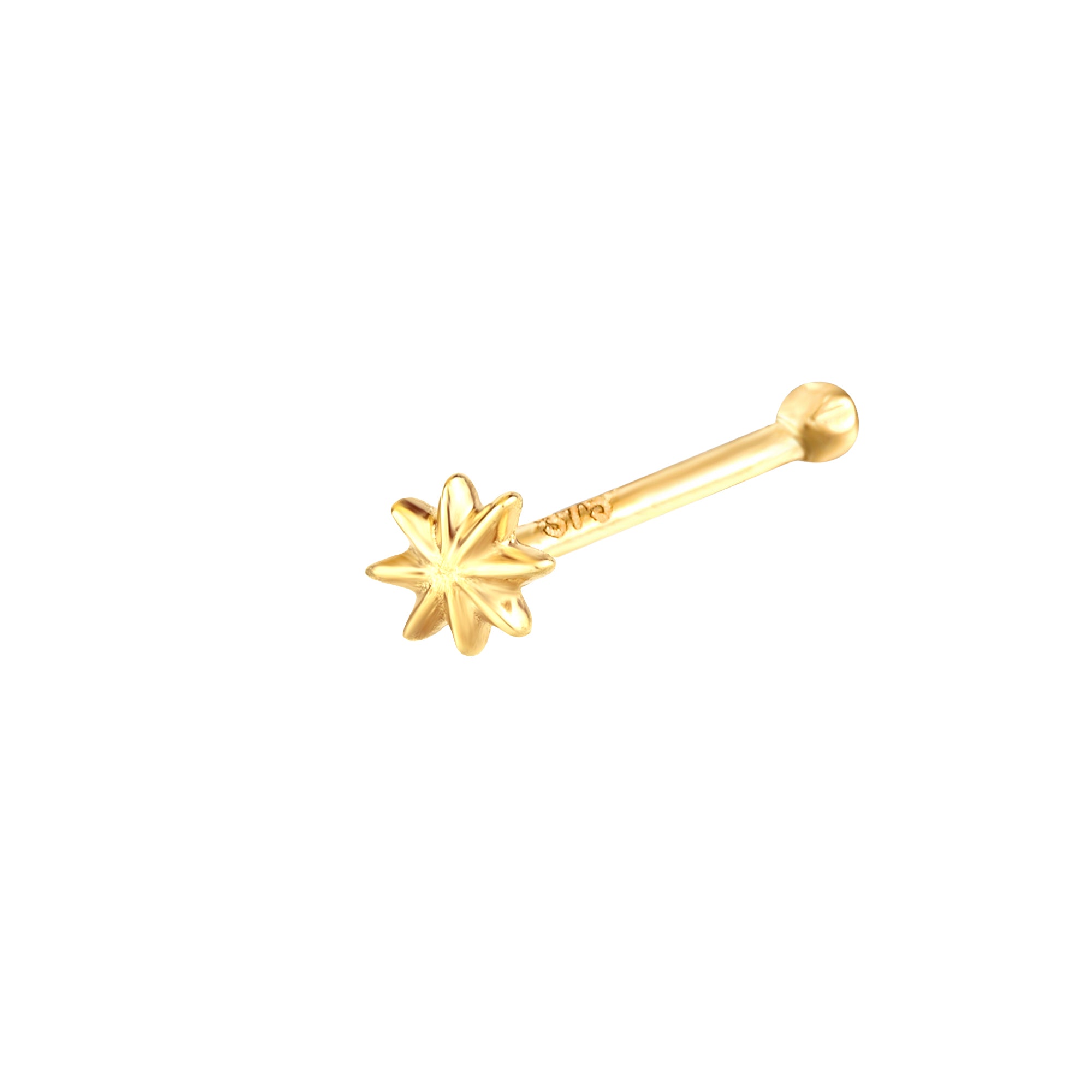 solid 9 carat Gold star-shaped nose stud on a white background - seolgold