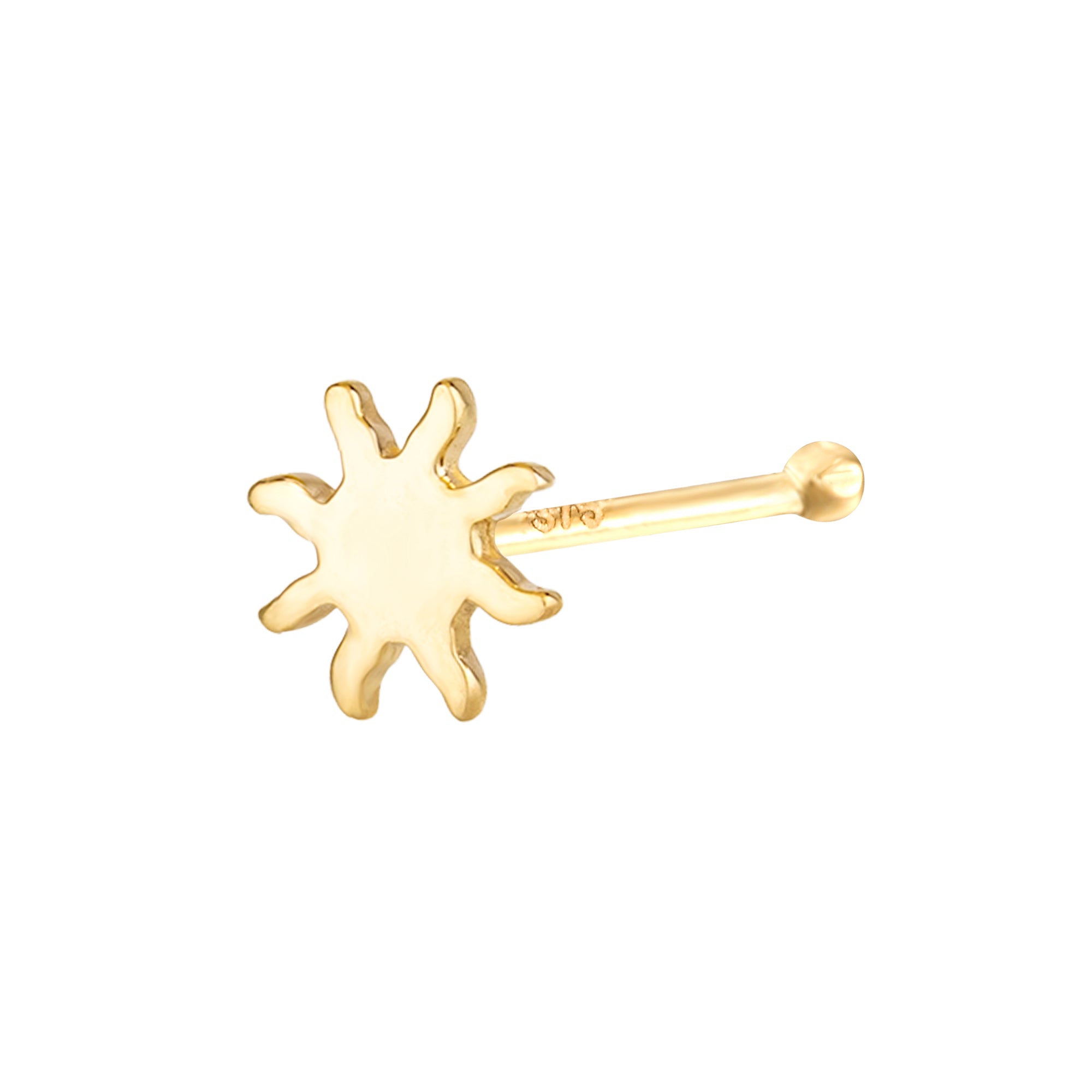 Gold sun-shaped nose stud on a white background - seolgold