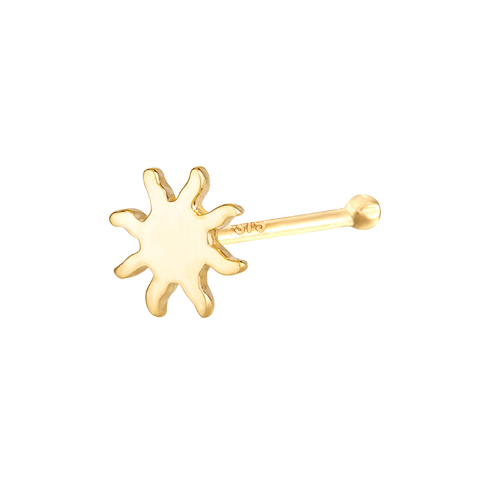 Gold sun-shaped nose stud on a white background - seolgold