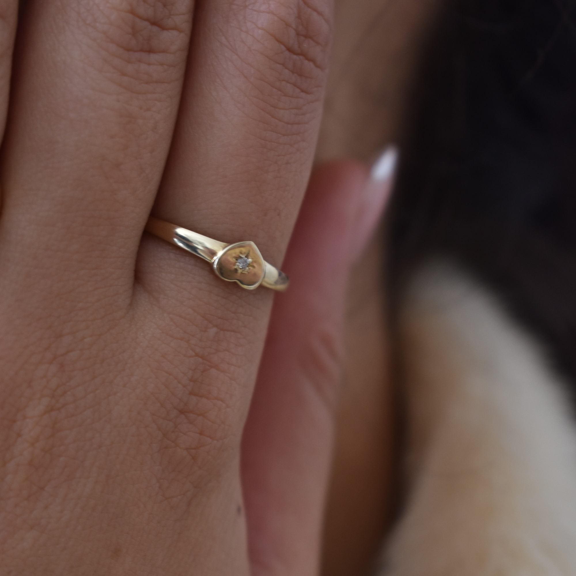 9ct Solid Gold Heart CZ North Star Ring