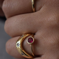 Gold ring with a red ruby gemstone on a finger - seolgold