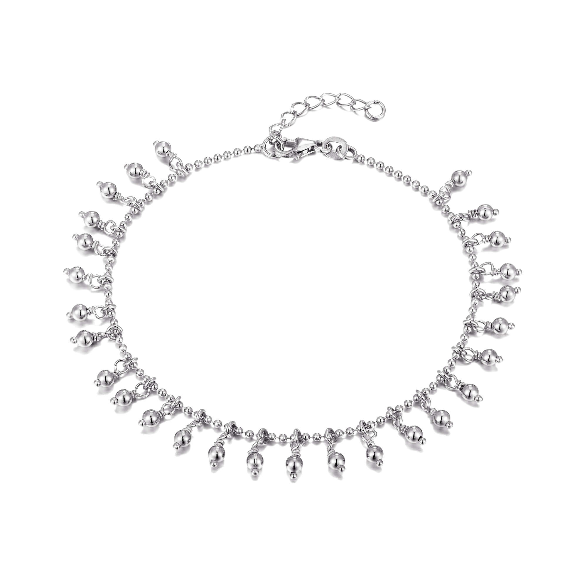 Sterling Silver Dotted Bead Charm Chain Anklet