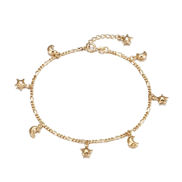 Gold Star Moon Figaro Anklet - seolgold