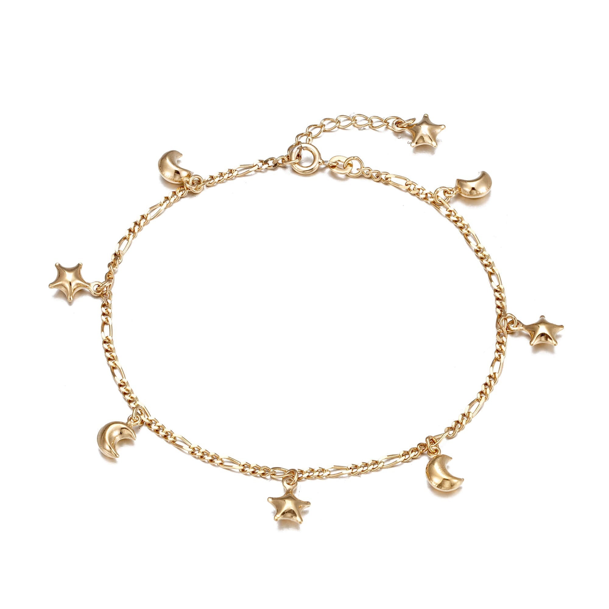 18ct Gold Vermeil Star Moon Figaro Anklet