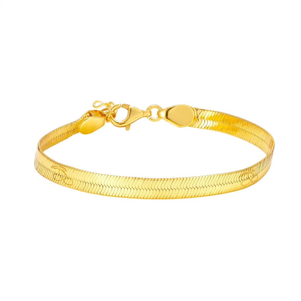 18ct Gold Vermeil Cherry Engraved Snake Chain Bracelet