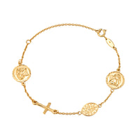 Gold bracelet with circular and cross-shaped charms on a white background - Seol Gold